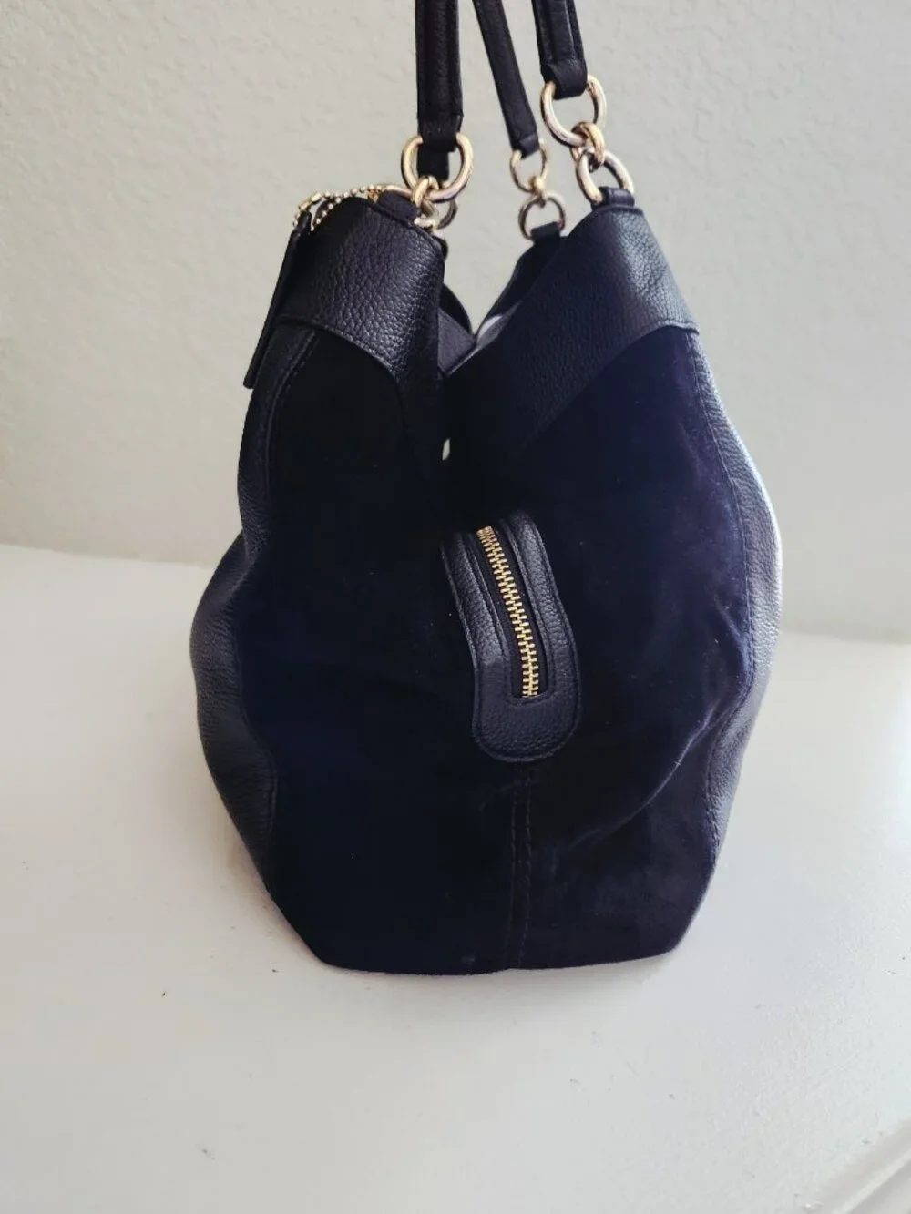 Euc Coach Lexy Black Suede & Leather Shoulder Bag